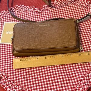 Michael Kors Brown Pebbled Leather Crossbody Wallet